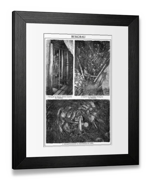 Framed Print : Historic illustration, mining operations in the 19th Century Framed Print : Historic illustration, mining operations in the 19th Century