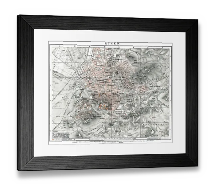 Framed Print : Historical map of Athens, 19th century Framed Print : Historical map of Athens, 19th century