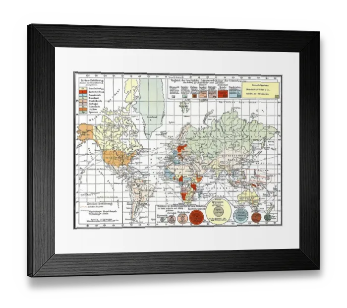Framed Print : Map of colonial empires throughout the world