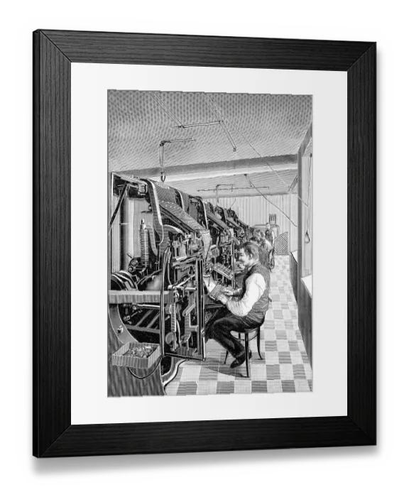 Framed Print : Mergenthaler's linotype typesetting machines