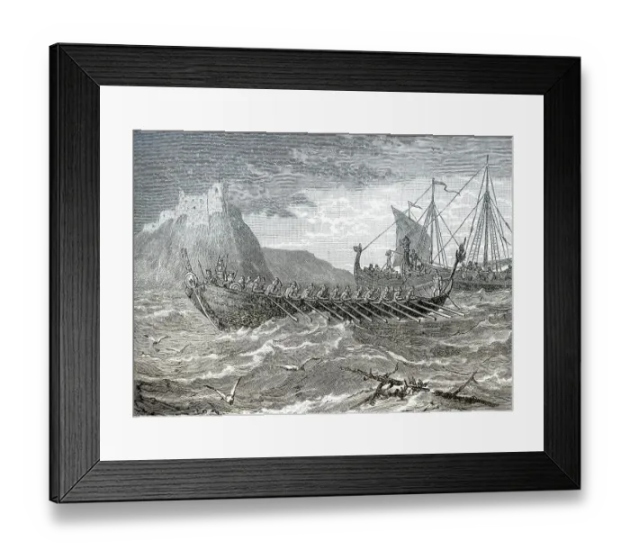 Framed Print : Landing Danes in England, 787, invasion with viking longships Framed Print : Landing Danes in England, 787, invasion with viking longships