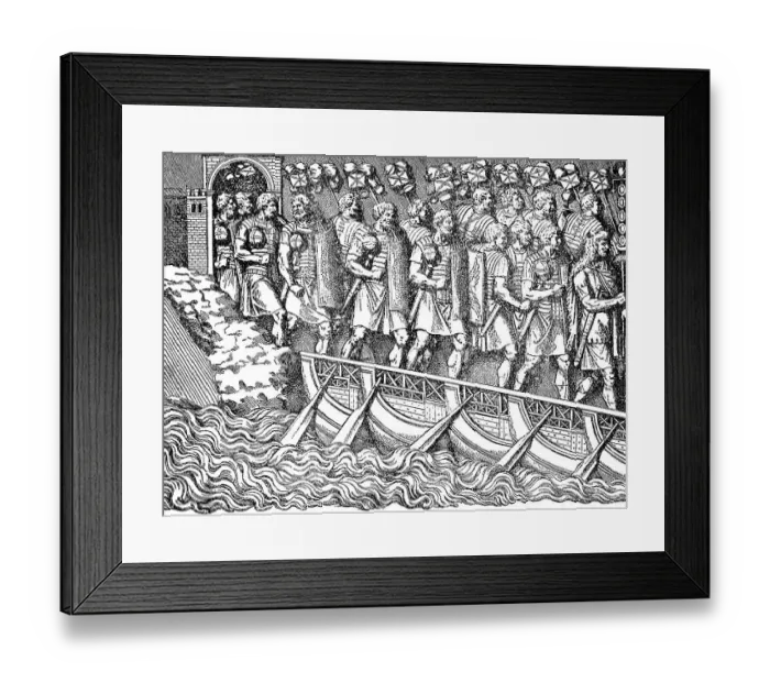 Framed Print : Roman soldiers marching across pontoon bridge Framed Print : Roman soldiers marching across pontoon bridge