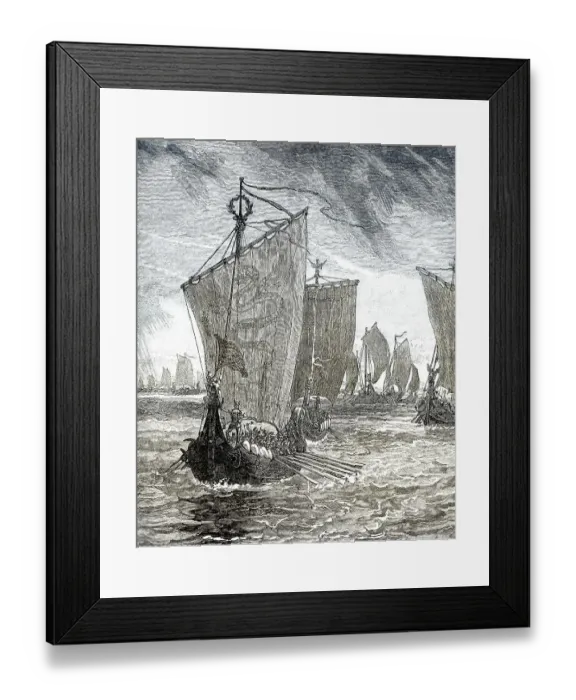 Framed Print : The Danish King Anlaff Sails from Ireland with Cumbrian and Scottish Allies and enters the Humber