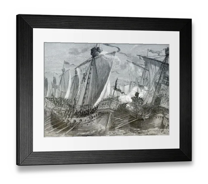 Framed Print : The Battle of Sandwich on 24 August 1217 a Plantagenet English fleet attacked a Capetian French armada during the First Framed Print : The Battle of Sandwich on 24 August 1217 a Plantagenet English fleet attacked a Capetian French armada during the First