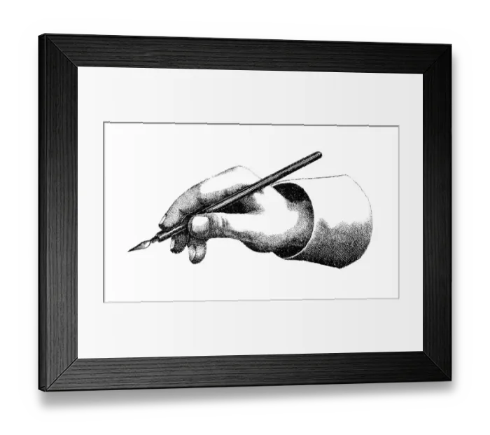 Framed Print : 19th century illustration of a hand holding a pen