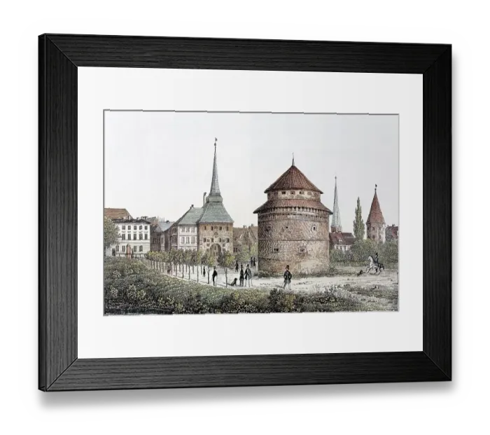 Framed Print : Rostock in 1845, Stone Gate, historical townscape Framed Print : Rostock in 1845, Stone Gate, historical townscape