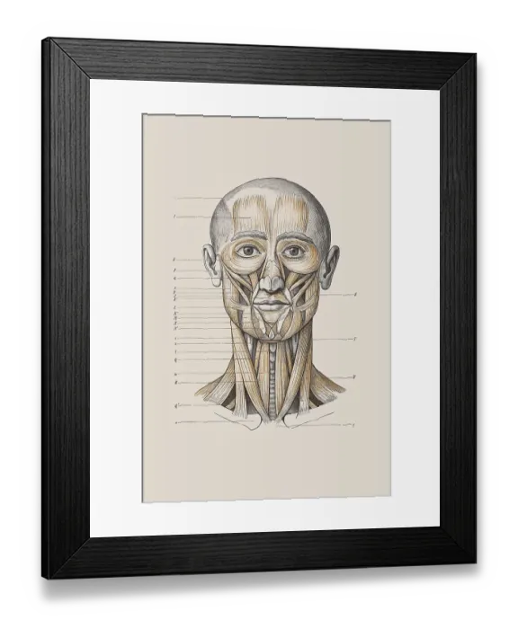 Framed Print : Skull with muscle structure, anatomical illustration Framed Print : Skull with muscle structure, anatomical illustration
