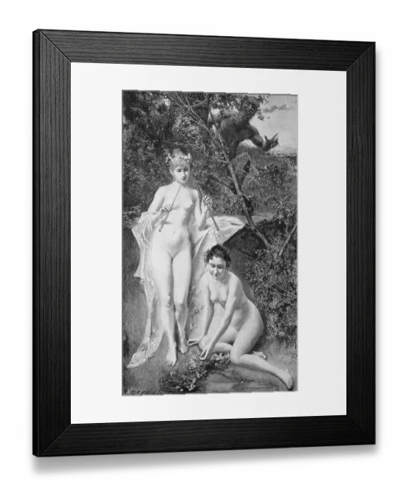 Framed Print : Woodcut Pan and the Nymphs