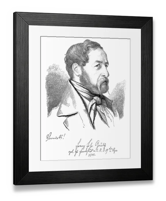 Framed Print : Gaudys, portrait from 1838, historic illustration from Deutsche Literaturgeschichte