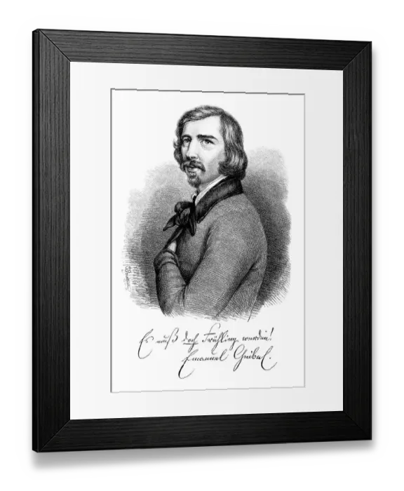 Framed Print : Portrait of Geibel from 1843, historic illustration from History of German Literature from 1885
