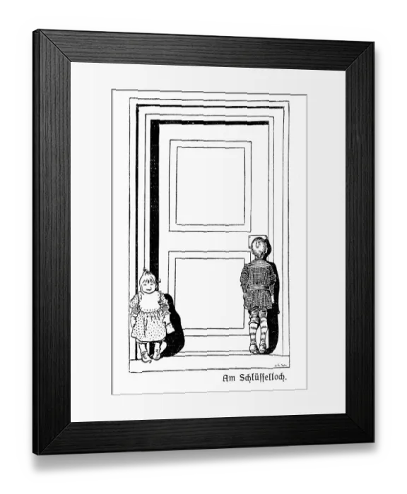 Framed Print : The Keyhole, illustration in The House in the Sun by Carl Larsson