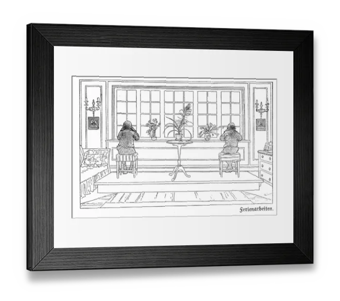 Framed Print : Working during the holidays, illustration in The House in the Sun by Carl Larsson