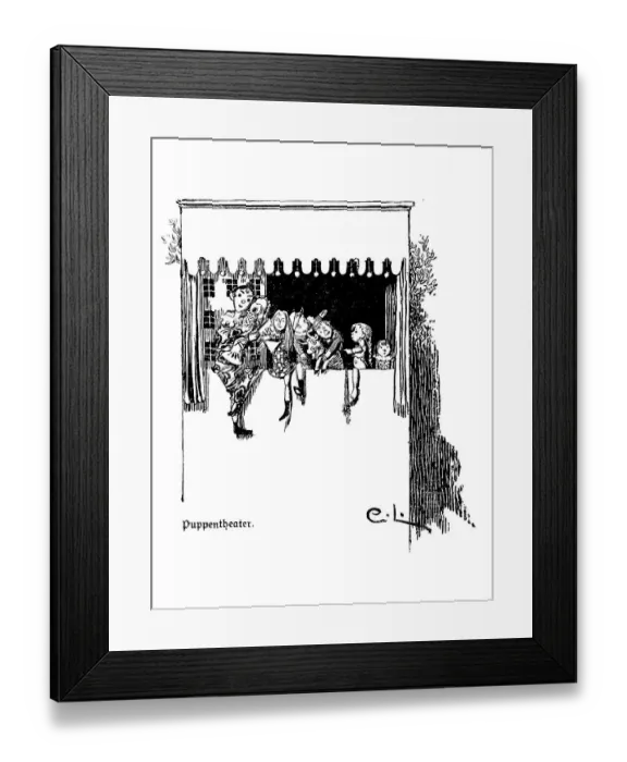 Framed Print : Puppet Theatre, illustration in The House in the Sun by Carl Larsson