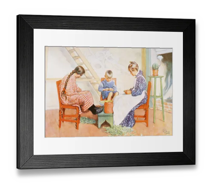 Framed Print : Working in the kitchen, illustration in The House in the Sun by Carl Larsson
