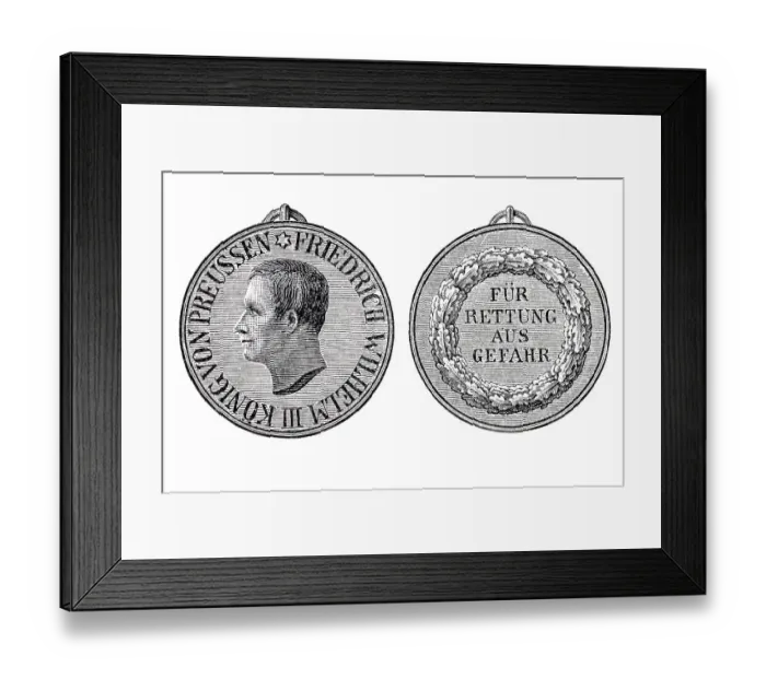 Framed Print : Rescue Medal, Prussia, historical illustration Framed Print : Rescue Medal, Prussia, historical illustration