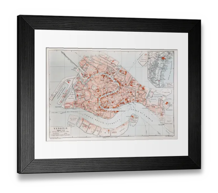 Framed Print : Map of Venice, Italy, historical illustration