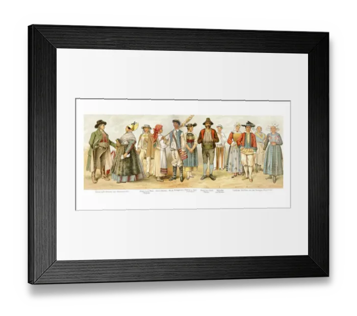 Framed Print : Traditional costumes, illustration from Meyers Konversationslexikon encyclopedia Framed Print : Traditional costumes, illustration from Meyers Konversationslexikon encyclopedia
