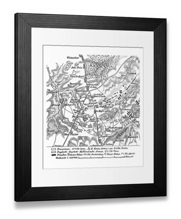 Framed Print : Map of the battle of Waterloo, 18th June 1815
