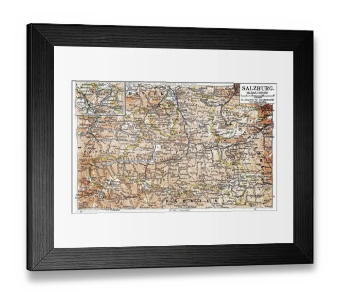 Framed Print : Map of Salzburg, historic image Framed Print : Map of Salzburg, historic image