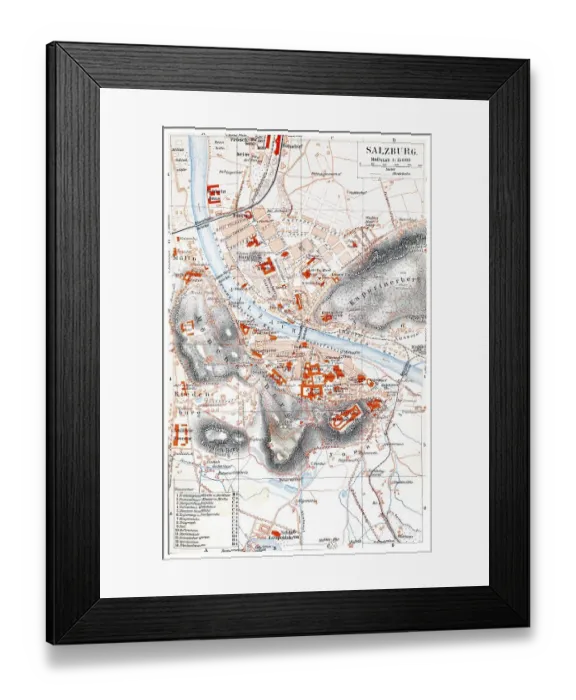 Framed Print : Map of Salzburg, historic image