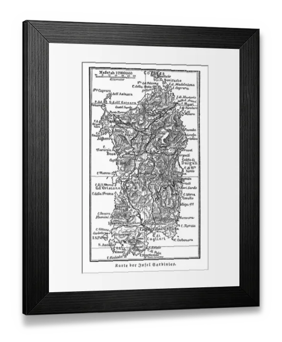 Framed Print : Map of the island of Sardinia, historic image