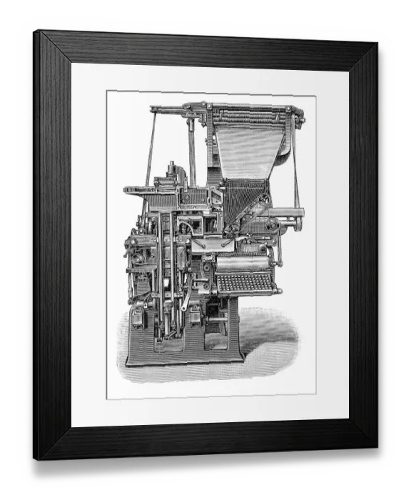 Framed Print : Linotype machine, historical illustration
