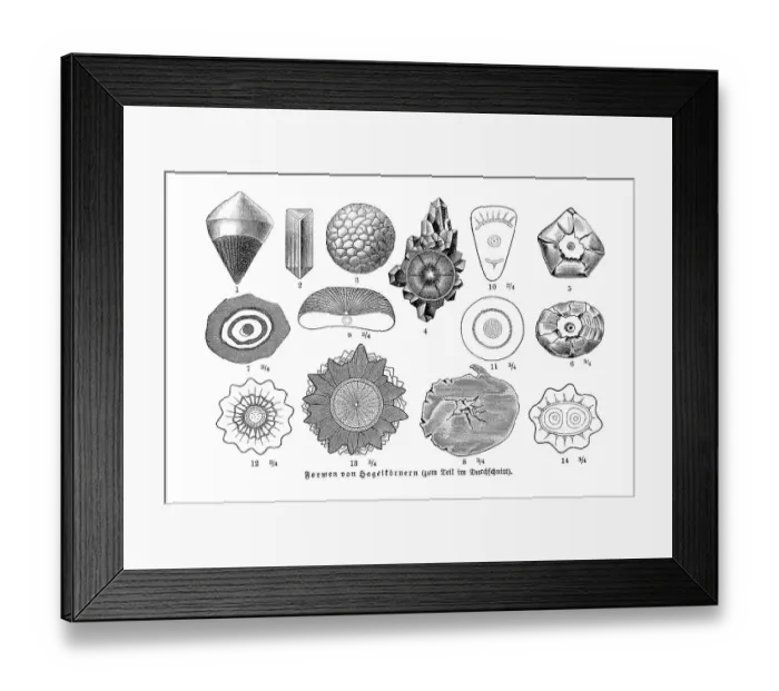 Framed Print : Forms of hailstones, illustration from Meyers Konversationslexikon Framed Print : Forms of hailstones, illustration from Meyers Konversationslexikon