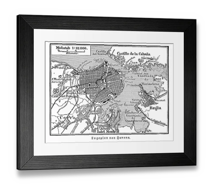 Framed Print : Map of Havana, an illustration from Meyers Konversations-Lexikon