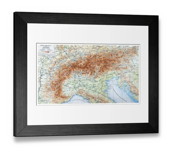 Framed Print : Map of the Alps, an illustration from Meyers Konversations-Lexikon Framed Print : Map of the Alps, an illustration from Meyers Konversations-Lexikon