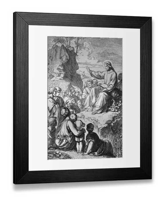 Framed Print : The Sermon on the Hill, historic steel engraving from 1860