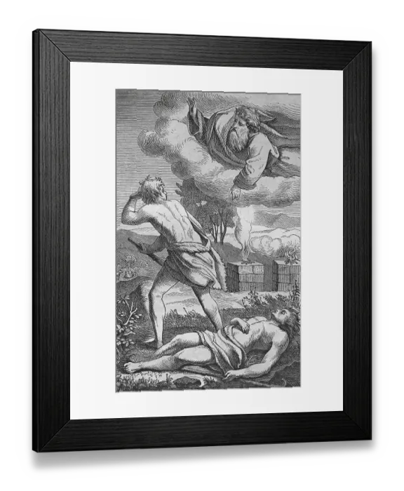 Framed Print : Cain wants to flee from God, historic steel engraving from 1860