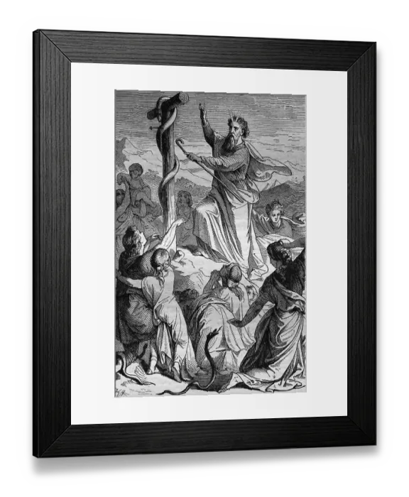 Framed Print : Moses erecting the snake, historic steel engraving from 1860