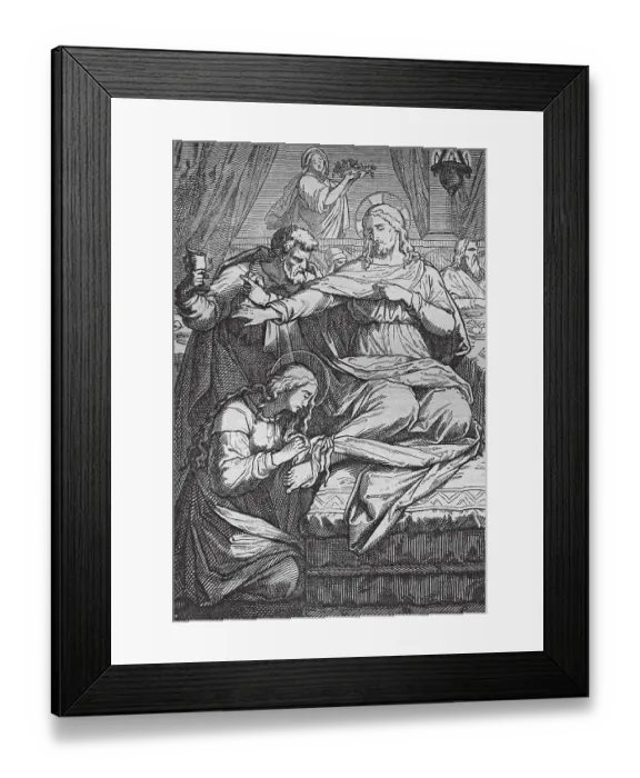 Framed Print : Judas with the purse, historic steel engraving from 1860