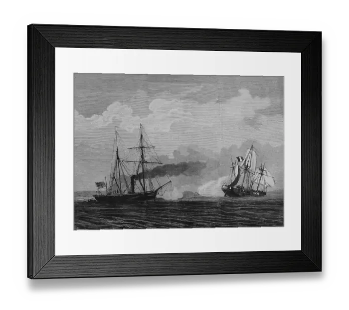 Framed Print : Battle of Havana between the German gunboat Meteor and the French Aviso Bouvet