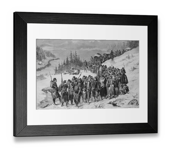 Framed Print : Swiss military escorting French soldiers in Neuchatel Jura on 3 January 1871