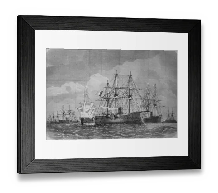 Framed Print : The North Sea blockade, French armored fleet off Heligoland