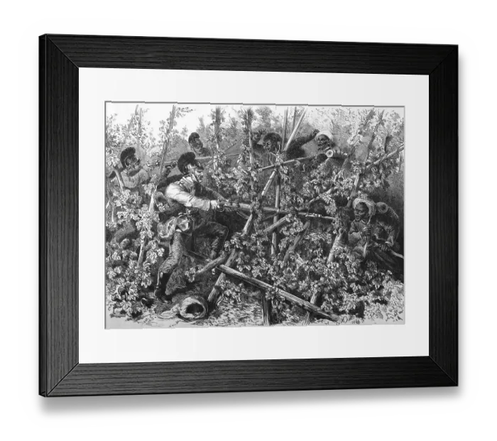 Framed Print : Bavarian infantry battling Turcos and Znaben in the hop fields near Weissenburg