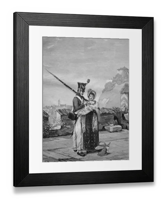Framed Print : Member of the vigilance committee on home leave with his wife and child Framed Print : Member of the vigilance committee on home leave with his wife and child