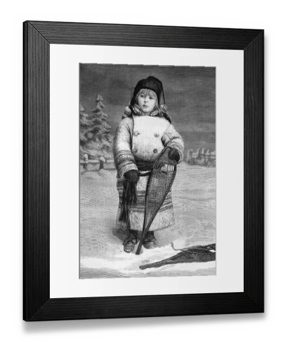 Framed Print : Canadian girl with snowshoes, historic image, 1883 Framed Print : Canadian girl with snowshoes, historic image, 1883