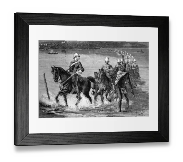 Framed Print : The restoration of Catewayo, the military escort crossing the Tugela River