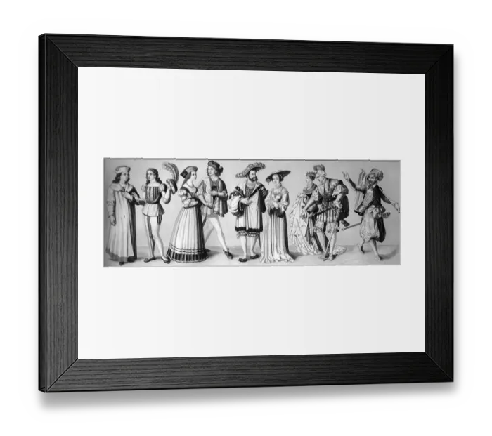 Framed Print : Cultural history, from left: two students costumes around 1500
