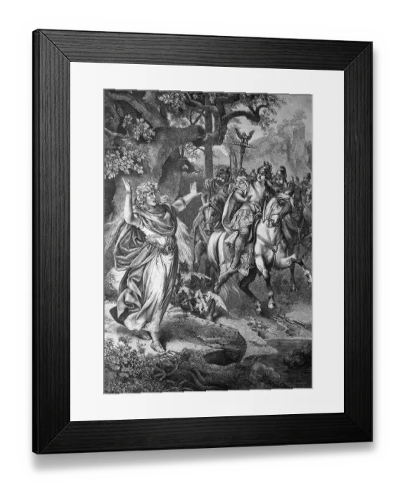 Framed Print : Germanic visionary obstructing the way of Roman commander Nero Claudius Drusus Framed Print : Germanic visionary obstructing the way of Roman commander Nero Claudius Drusus