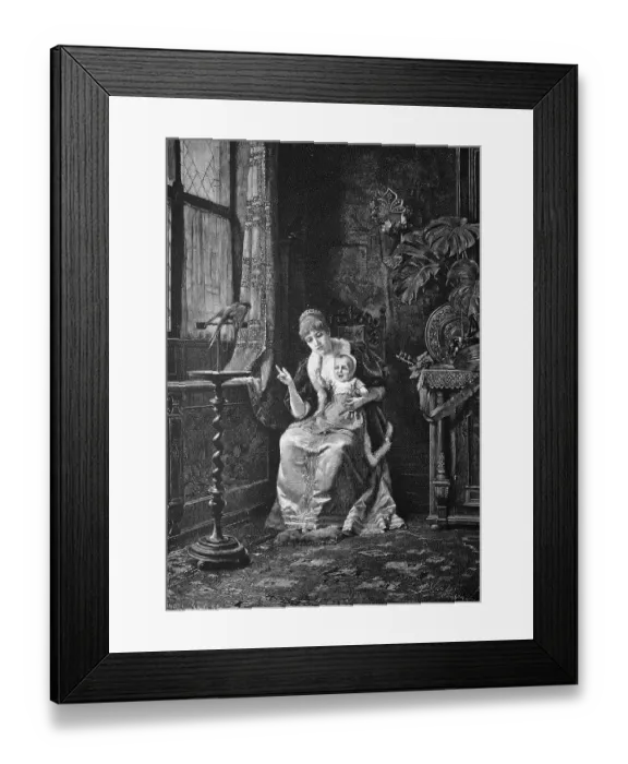 Framed Print : Child and parrot, historical illustration