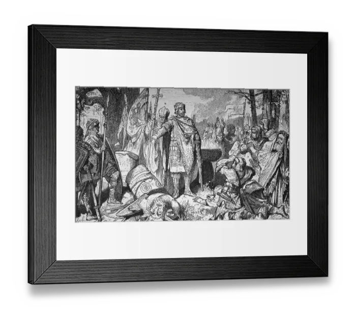 Framed Print : Toppling of the old Saxon Irminsul pillar by Charlemagne or Charles the Great