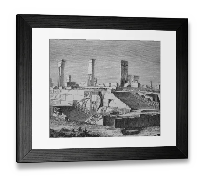 Framed Print : Ruins of Persepolis, Iran, historical woodcut Framed Print : Ruins of Persepolis, Iran, historical woodcut
