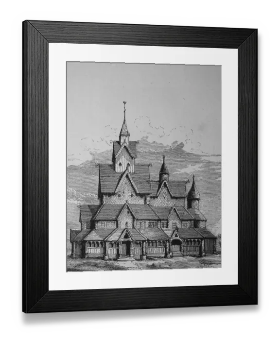 Framed Print : Hiterdal stave church, Norway, historical woodcut