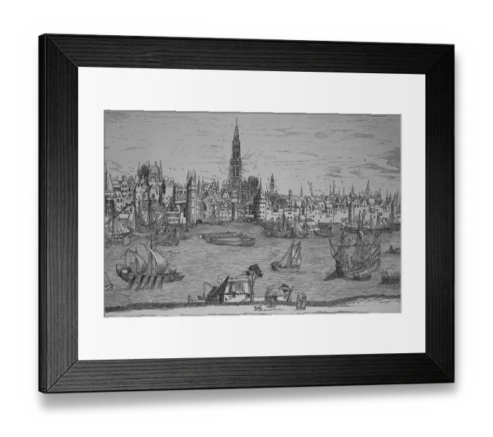 Framed Print : Antwerp, Belgium, woodcut from 1880, Europe