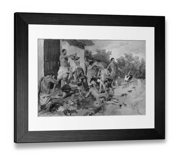 Framed Print : Sacrifice of animals in front of a war fetish in Dahomey