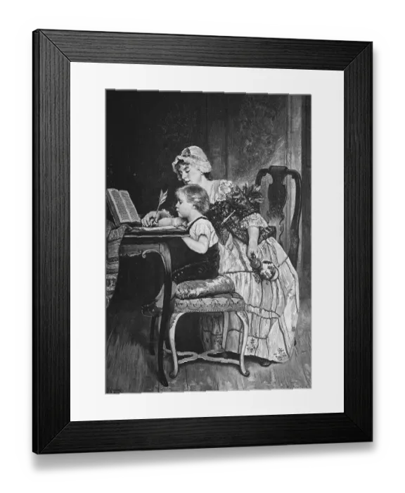 Framed Print : Historical engraving, child learning to write Framed Print : Historical engraving, child learning to write