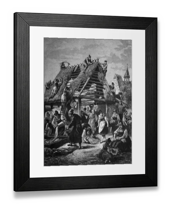 Framed Print : Historical engraving, building of a house near Moenchgut Framed Print : Historical engraving, building of a house near Moenchgut